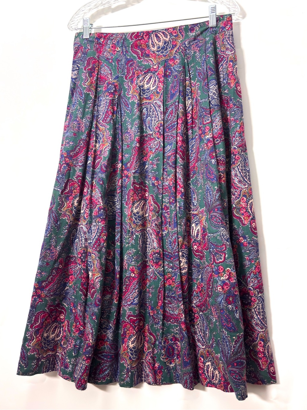 Vintage 90s Laura Ashley Paisley Pleated Midi Skirt Romantic Cottagecore Large